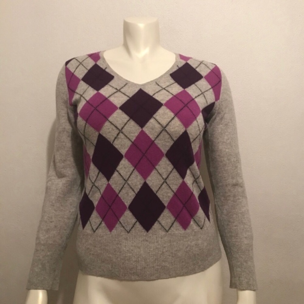 100% Cashmere Argyle Sweater Size Medium